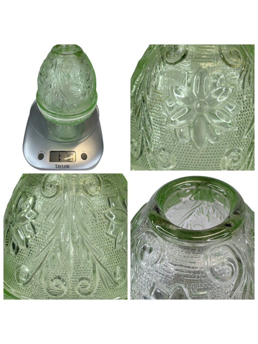Tiara Indiana Glass Chantilly Green Fairy Lamp 2-pc Candleholder Decor Vtg 70s - Picture 3 of 16